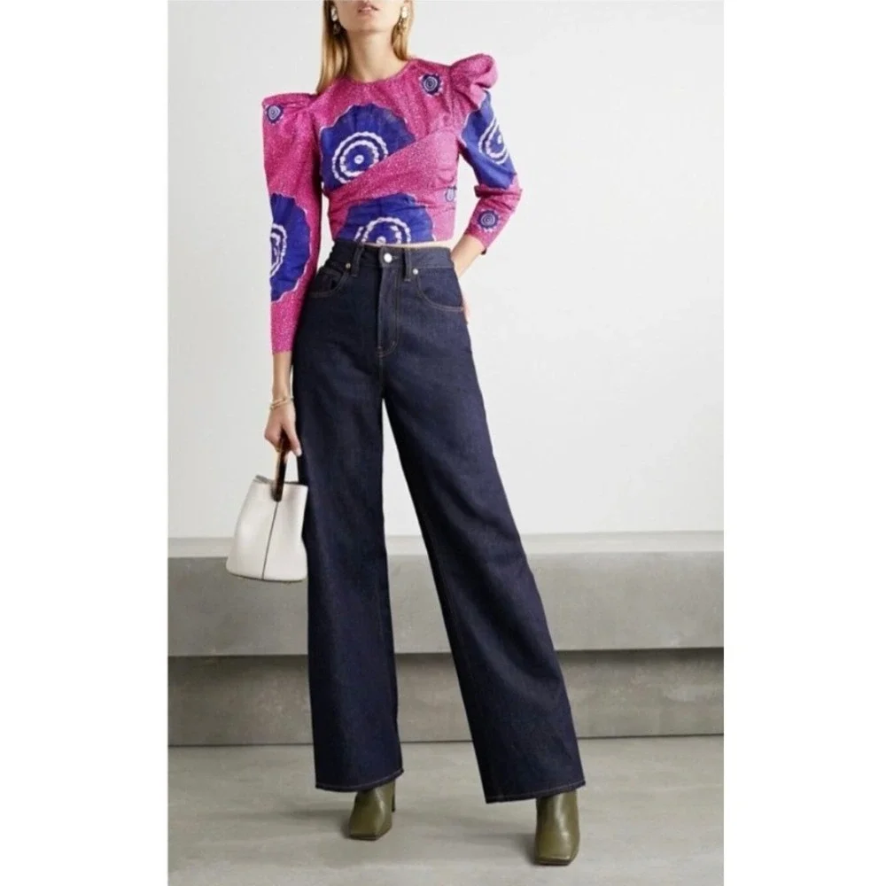 Ulla Johnson Eden Open Back Cotton Poplin Blouse Pink‎ Purple Floral Size 4